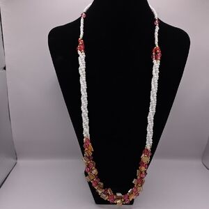 Vintage Beaded Necklace with Pink White & Shell Accents